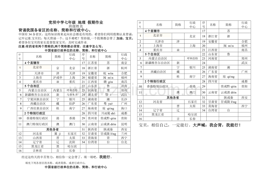 我国34个省区名称简称行政中心总表.doc_第1页