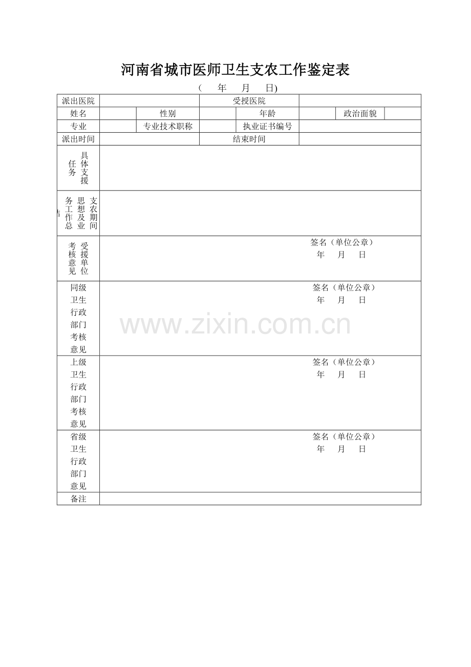 河南省城市医师卫生支农工作鉴定表.doc_第1页