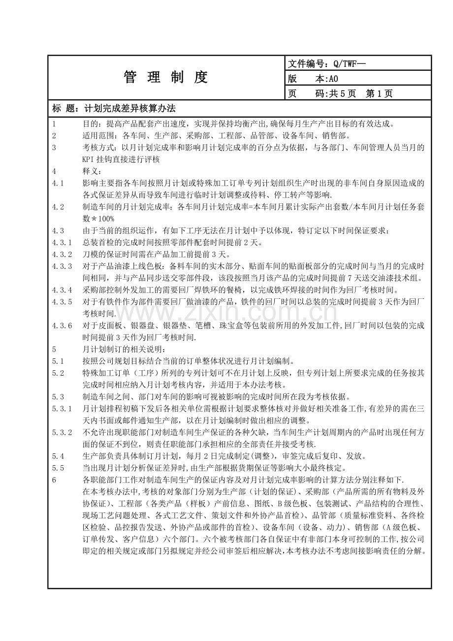 计划完成差异核算办法.doc_第1页