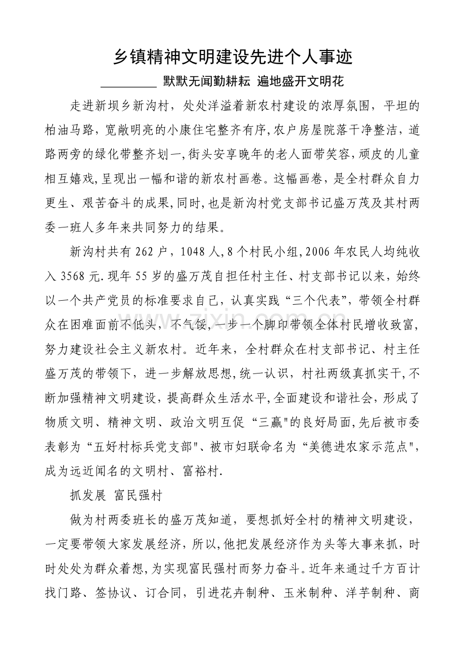 乡镇精神文明建设先进个人事迹.doc_第1页