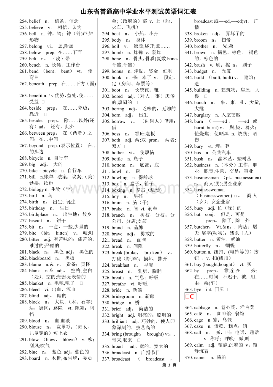 英语学业水平测试(会考)英语词汇表.doc_第3页