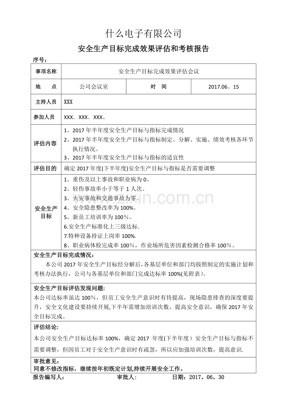 安全生产目标完成效果评估(考核)报告.doc_第1页