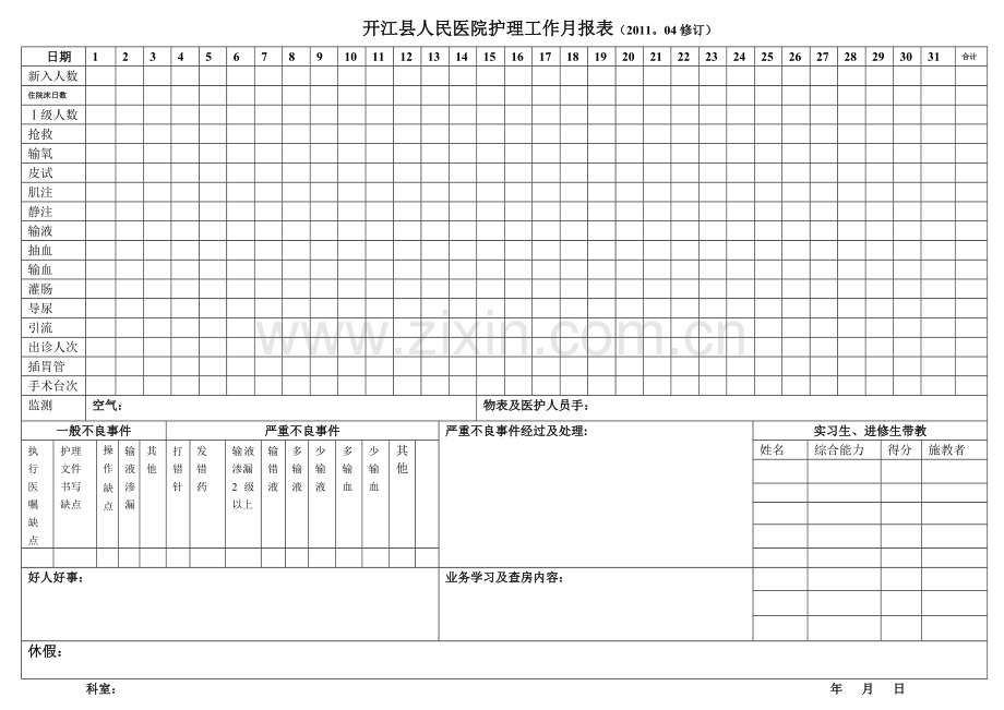 科室工作月报表.doc_第1页