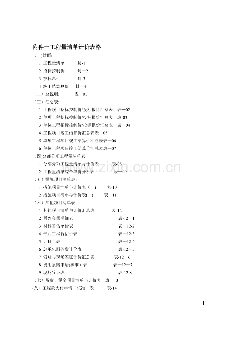 工程量清单计价全套表格(空白).doc_第1页