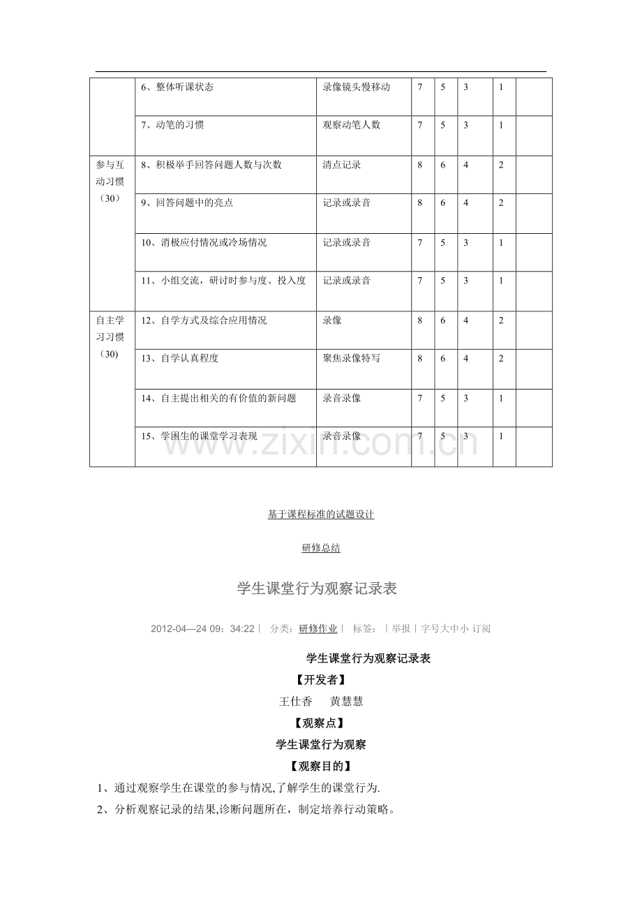 学生课堂学习行为观察记录表.doc_第2页