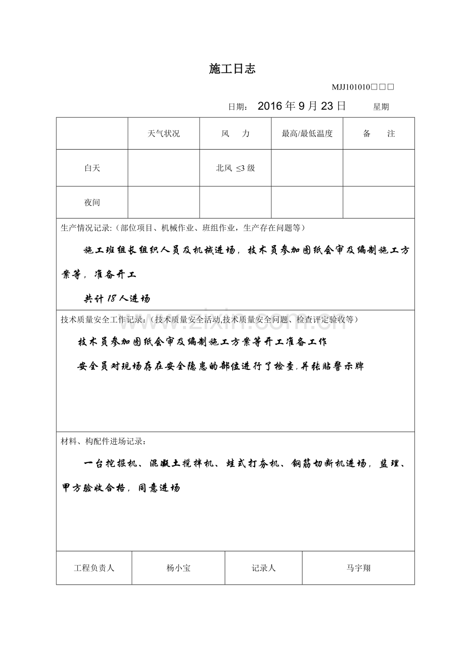 电缆沟施工日志.docx_第1页