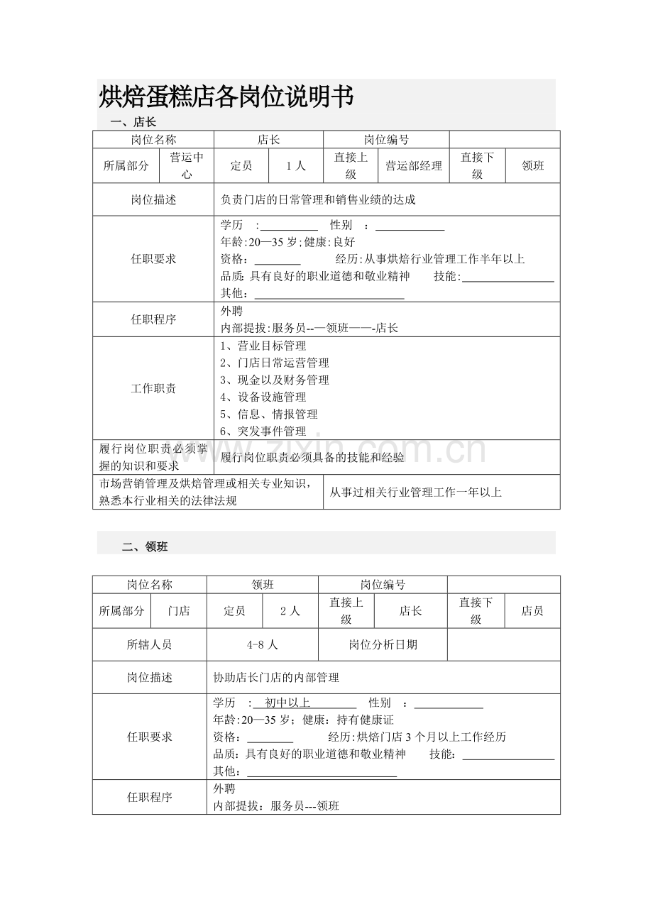 烘焙蛋糕店各岗位说明书-(2).docx_第1页