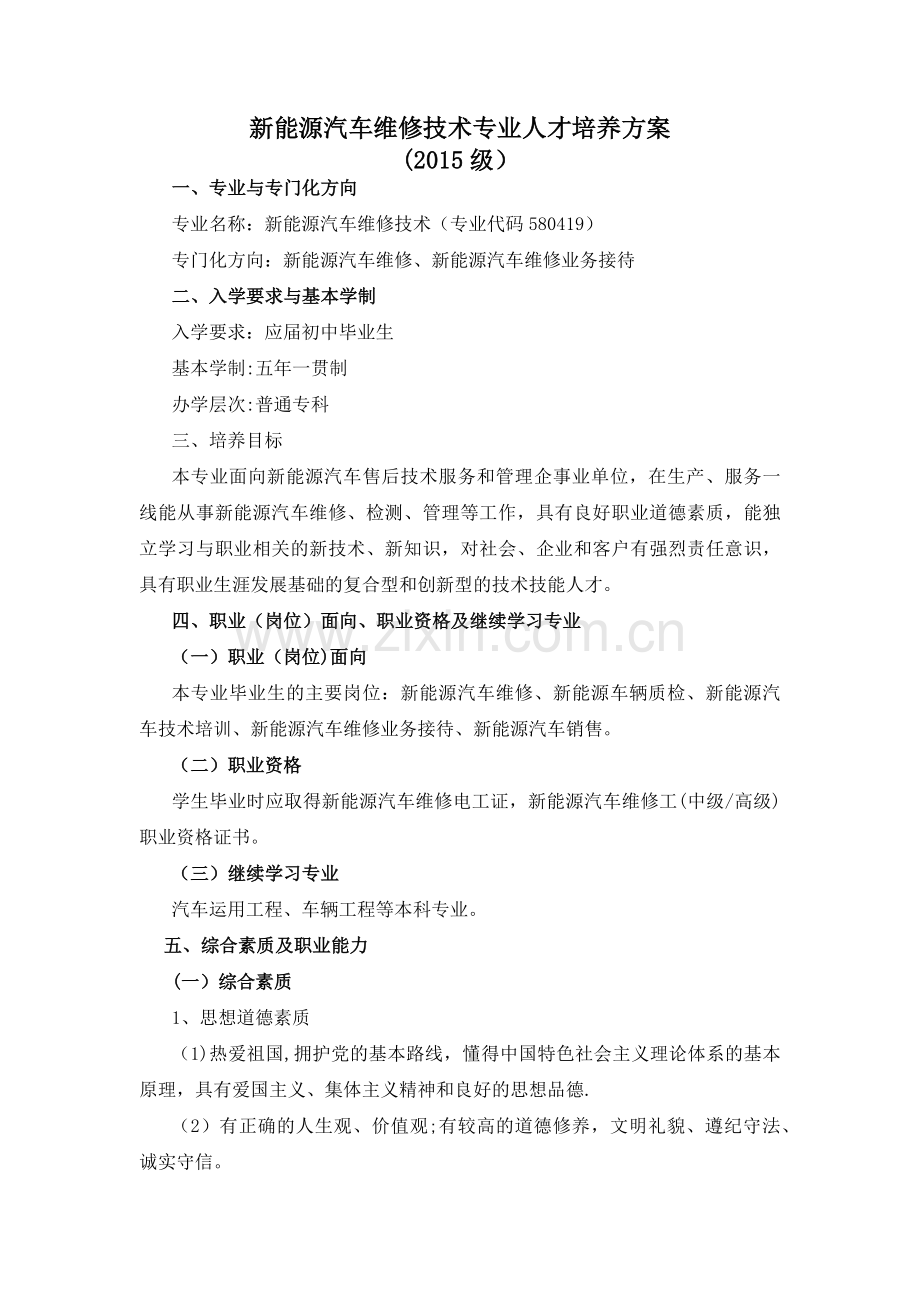 新能源汽车维修技术专业人才培养方案.doc_第1页