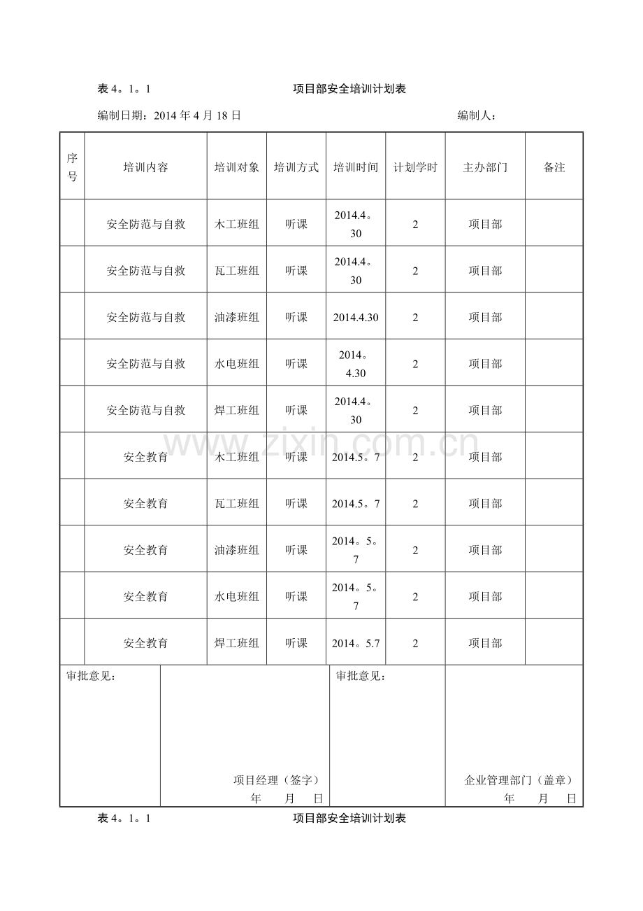 表4.1.1项目部安全培训计划表.docx_第2页