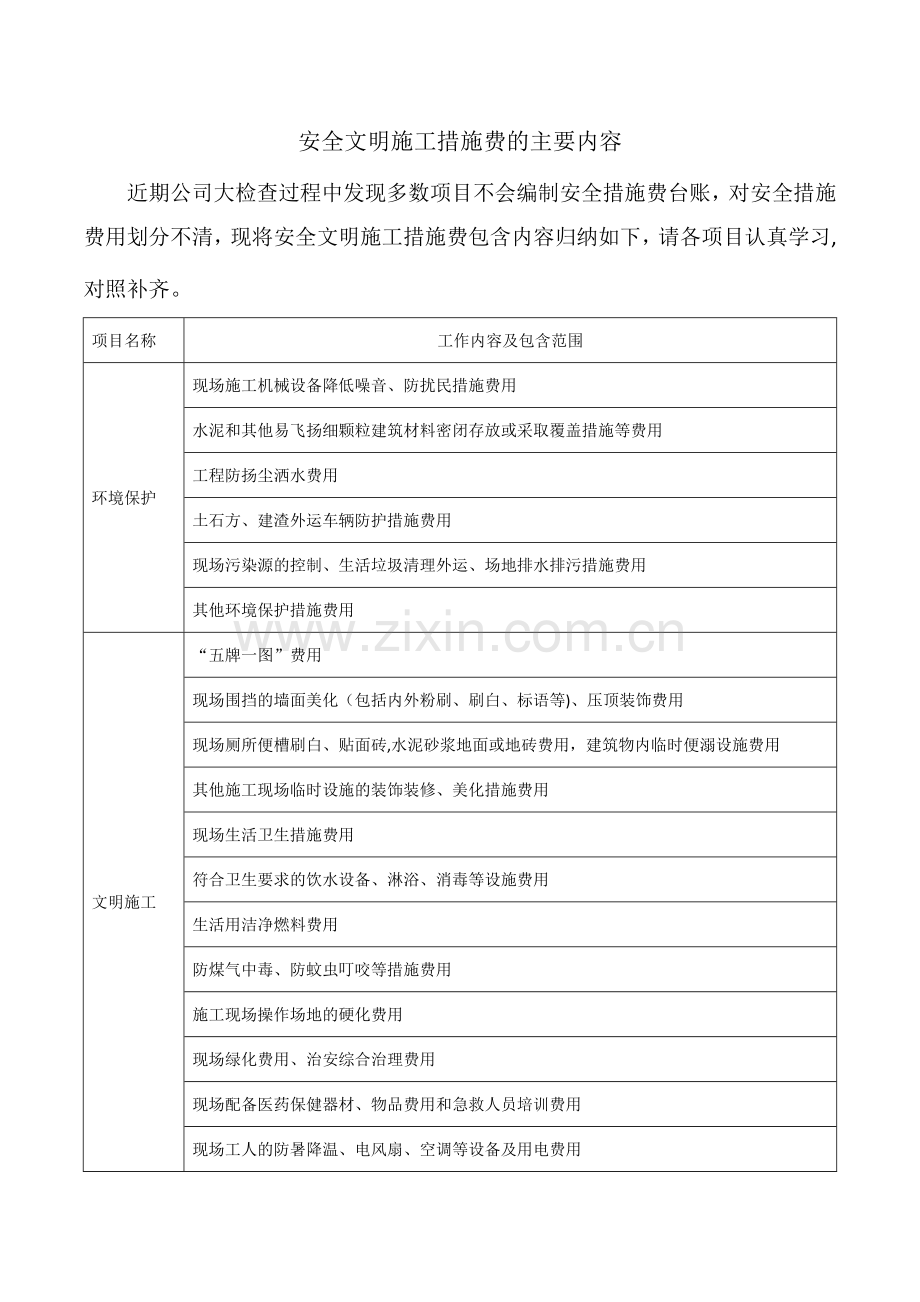 安全文明施工措施费的主要内容.docx_第1页