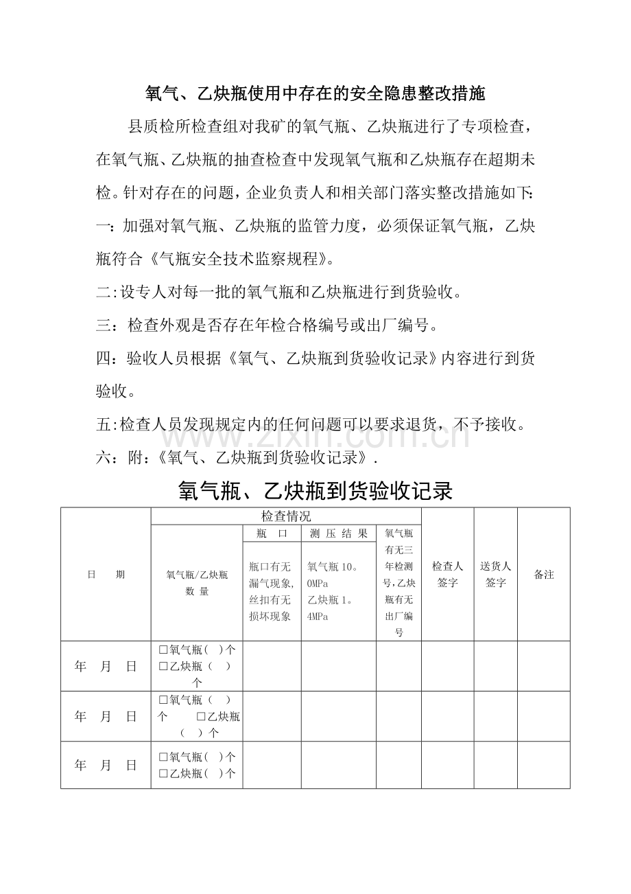 氧气、乙炔瓶使用中存在的安全隐患整改措施.doc_第1页