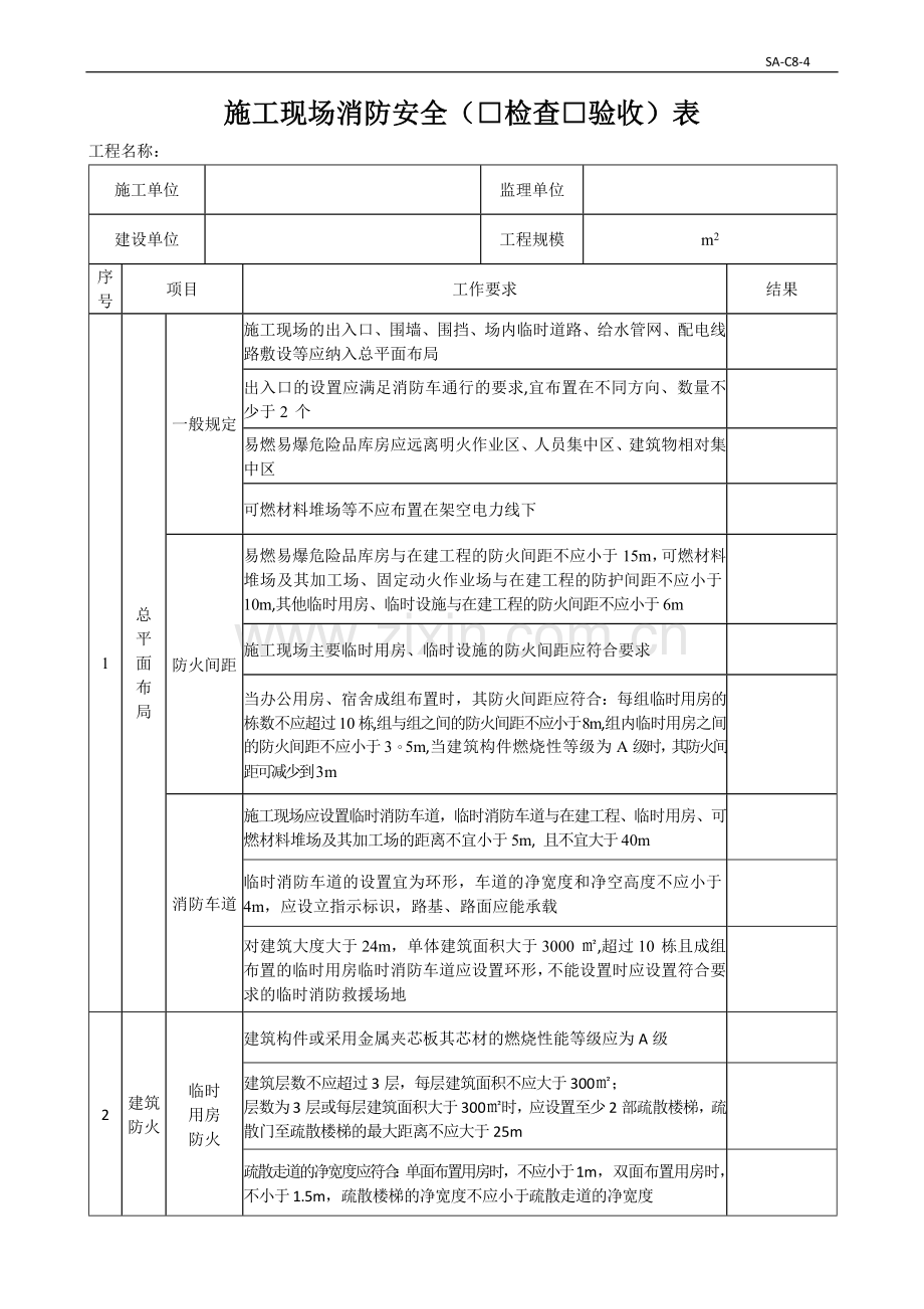 施工现场消防安全检查-验收表.doc_第1页