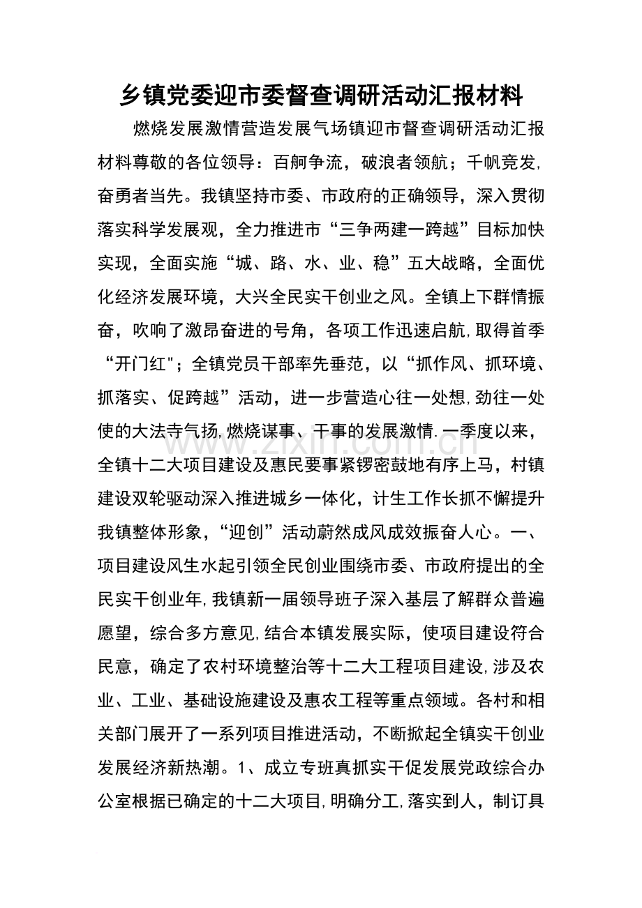 乡镇党委迎市委督查调研活动汇报材料.doc_第1页