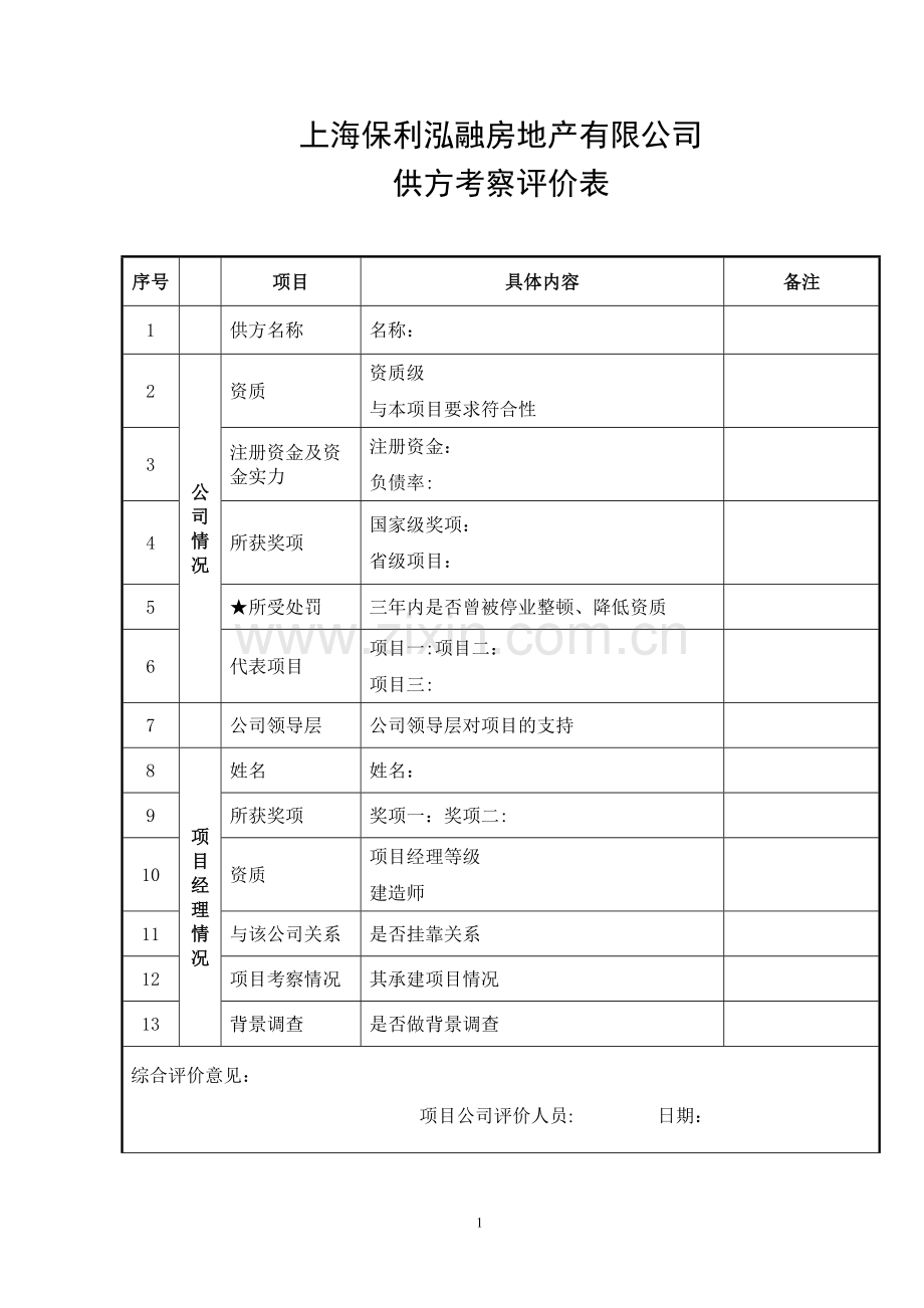 森兰项目供方考察评价表.doc_第1页