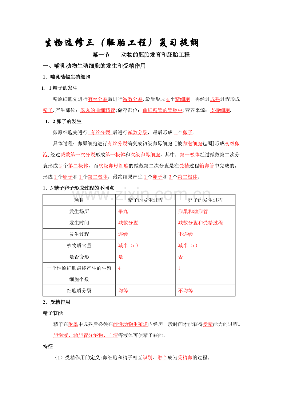 生物选修三(胚胎工程)复习提纲.doc_第1页