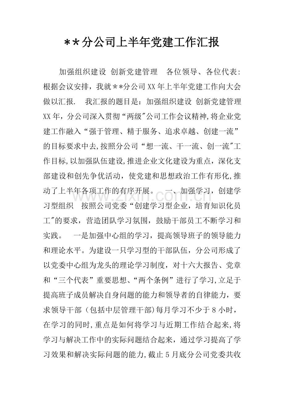 --分公司上半年党建工作汇报.docx_第1页