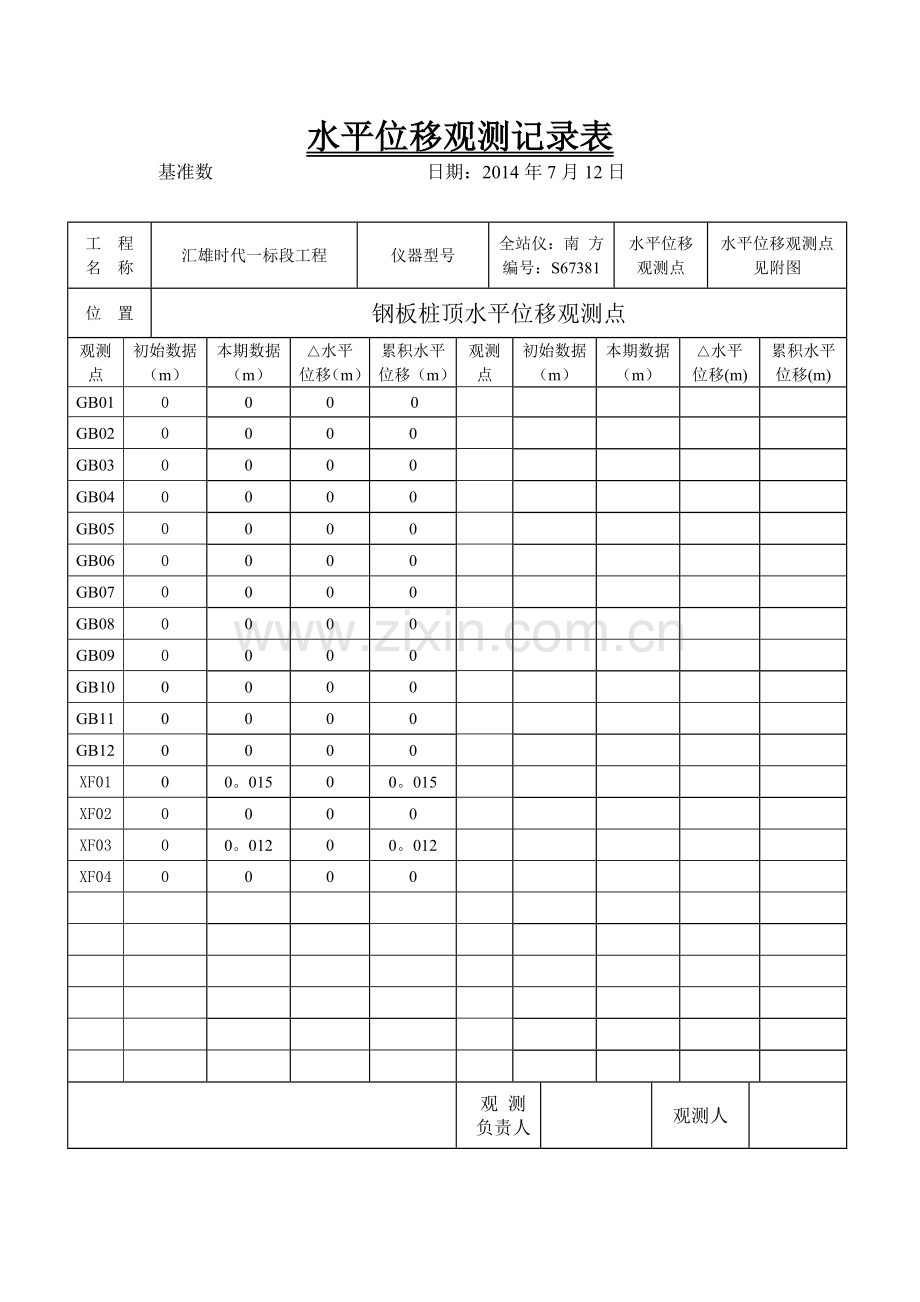 水平位移观测记录表.doc_第1页