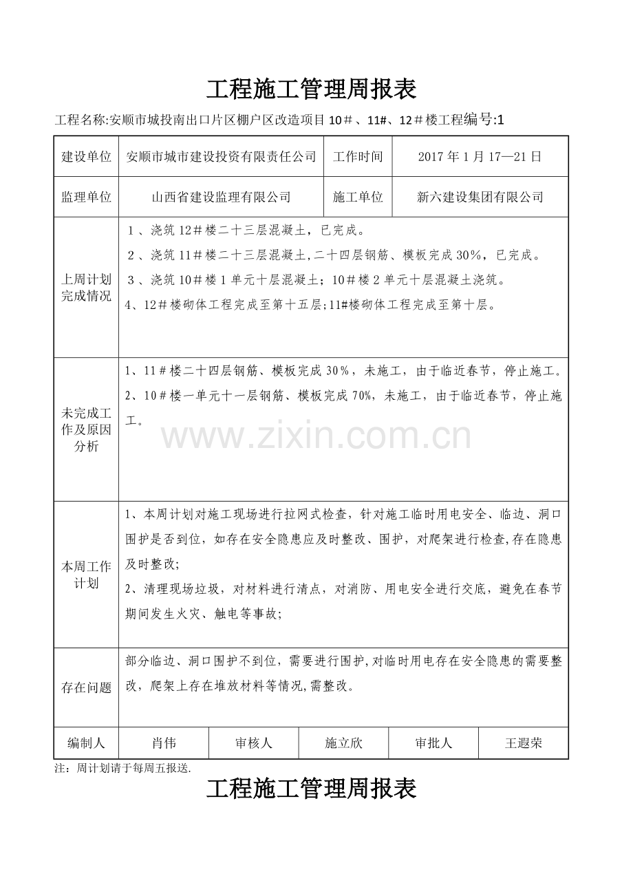 工程施工周报表.doc_第1页