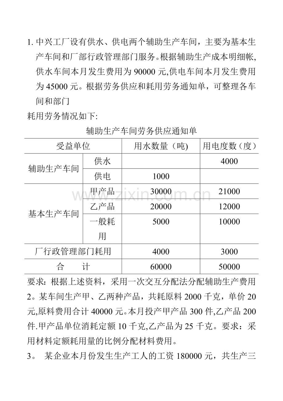 中兴工厂设有供水--成本会计试题.doc_第1页