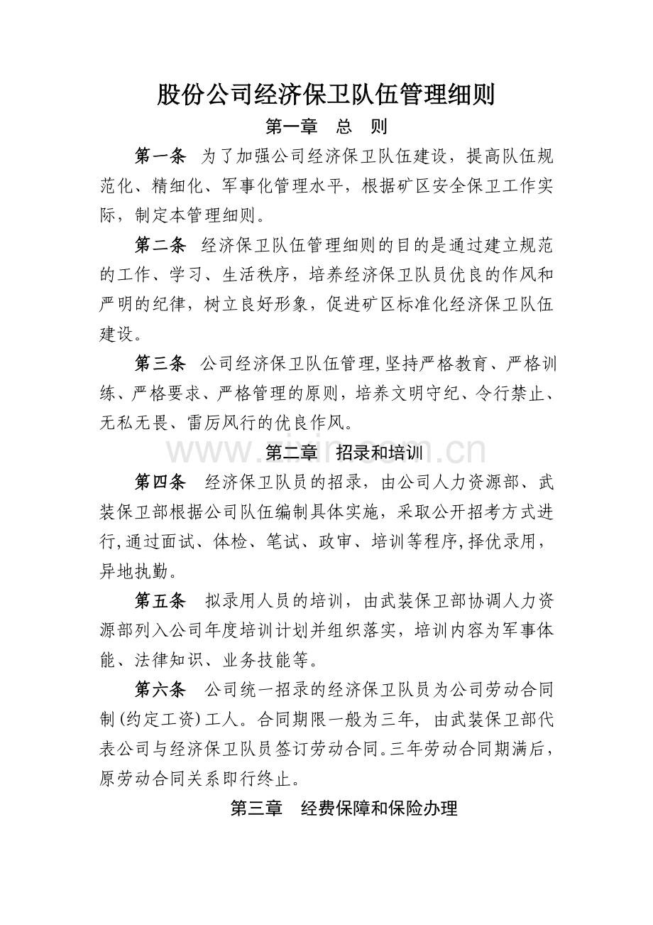 股份公司经济保卫队伍管理细则.doc_第1页