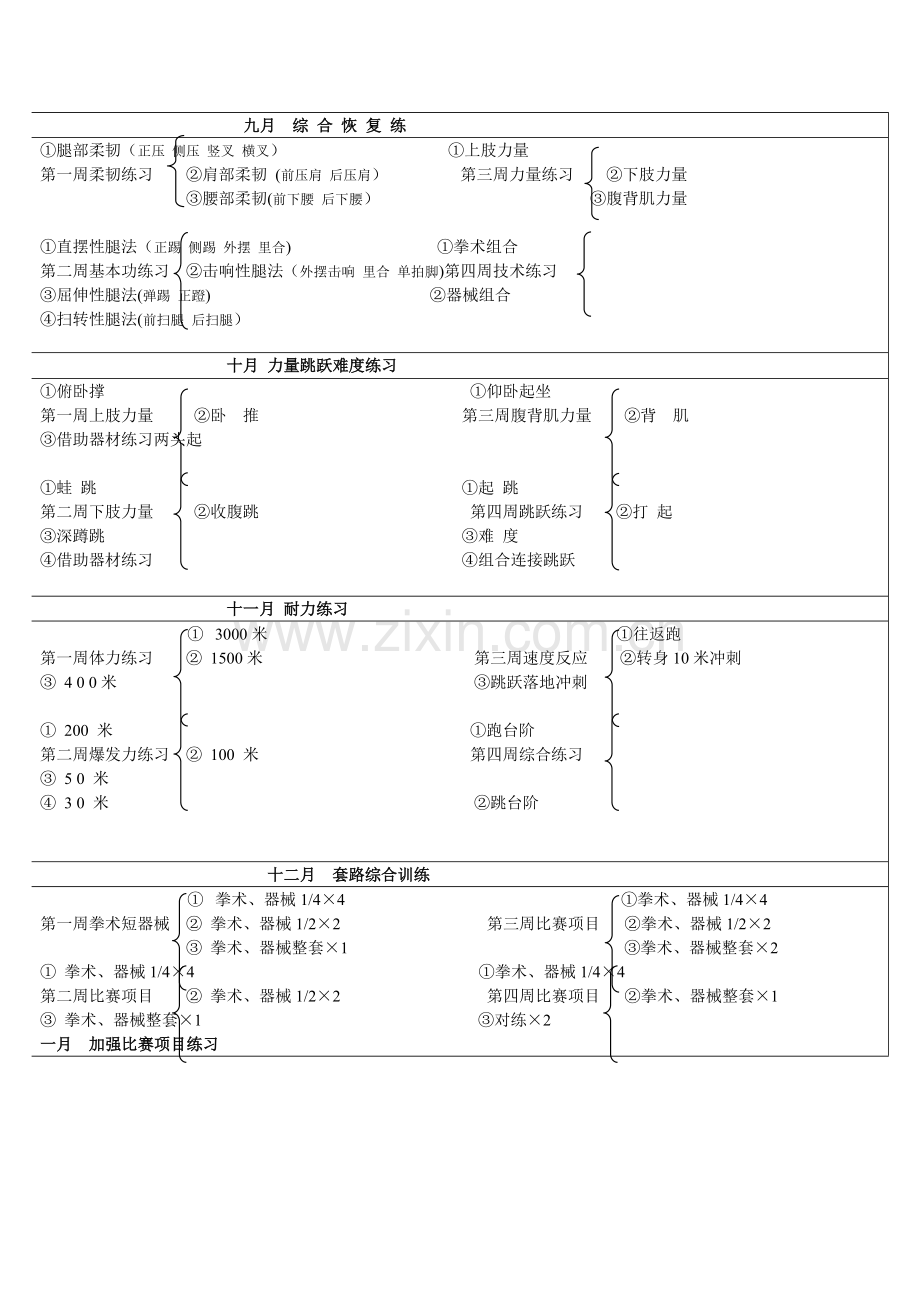 武术月训练计划表.doc_第1页