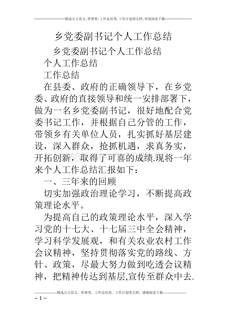 乡党委副书记个人工作总结.doc_第1页