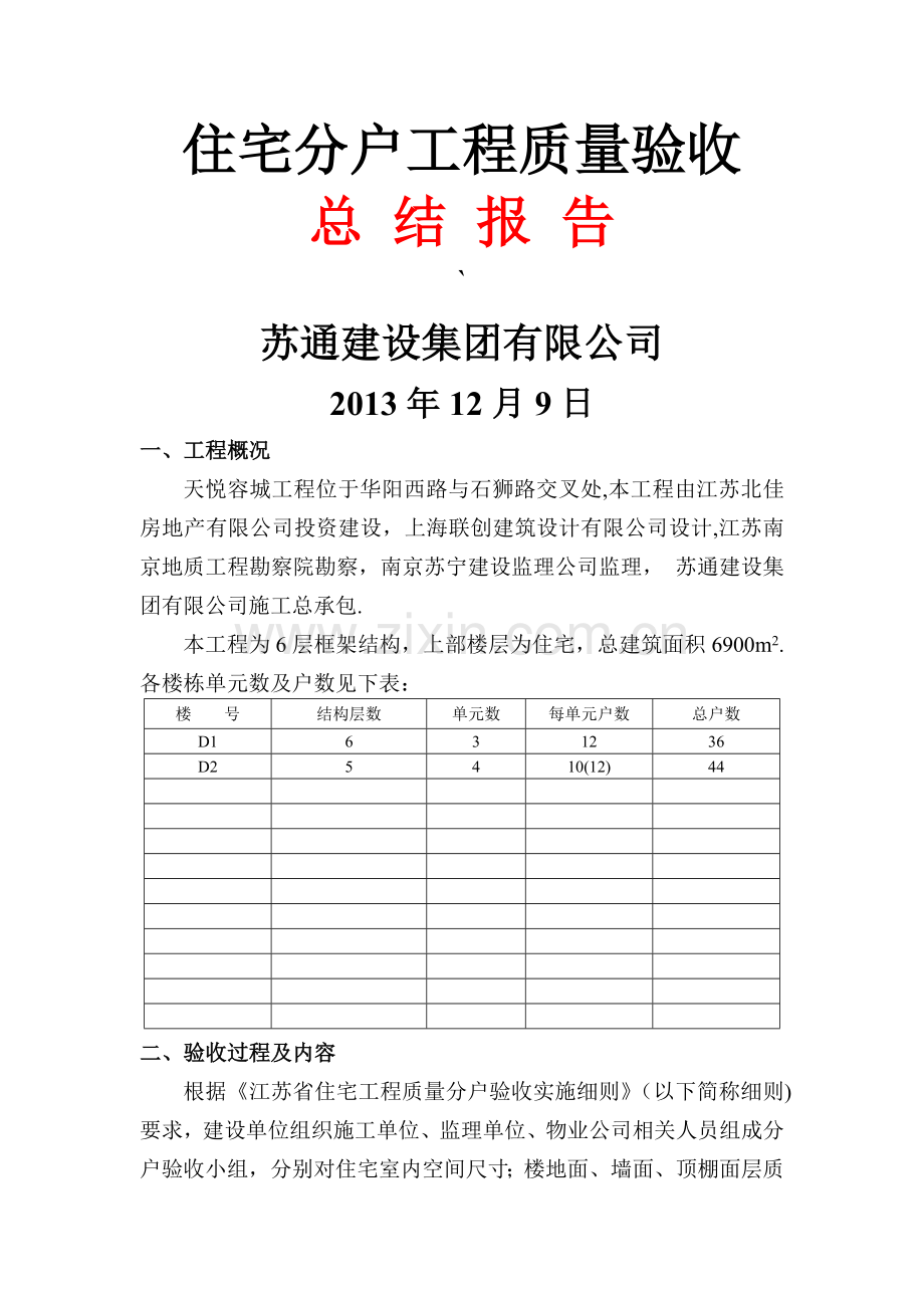 建筑工程分户验收总结报告.doc_第1页