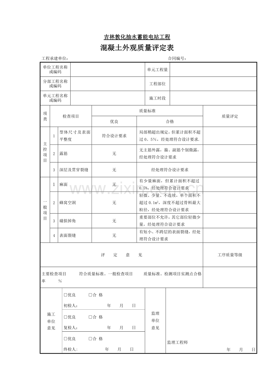 混凝土外观质量评定表.doc_第1页