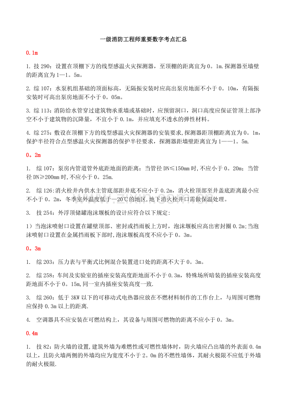 一级消防工程师重要数字考点总结.docx_第1页