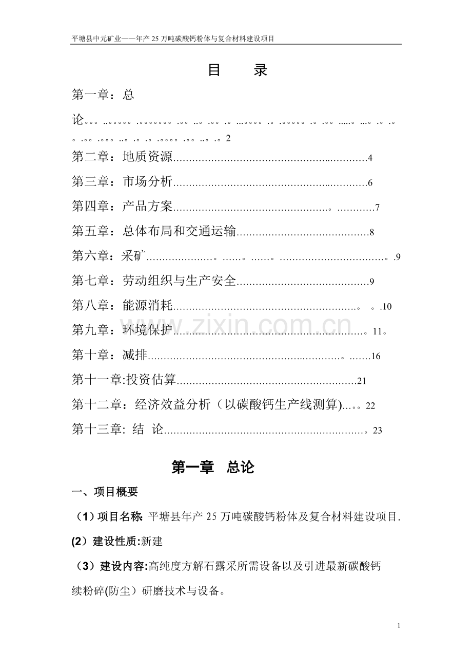 中元矿业碳酸钙项目建议书.doc_第1页