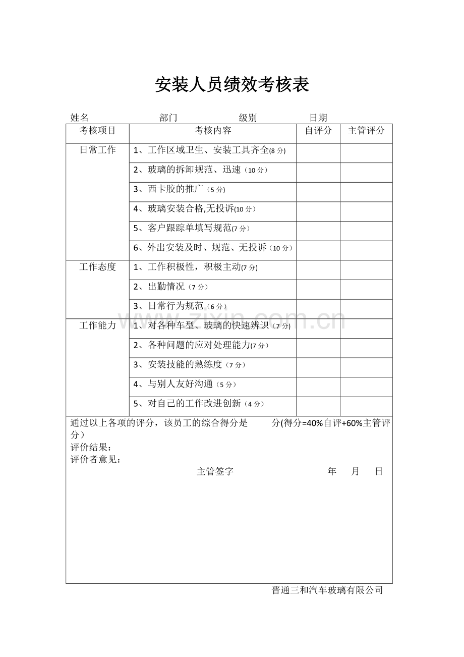 安装人员绩效考核表.doc_第1页