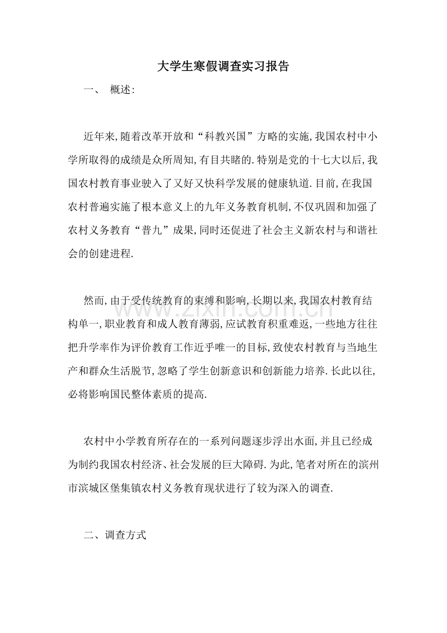 大学生寒假调查实习报告-.doc_第1页