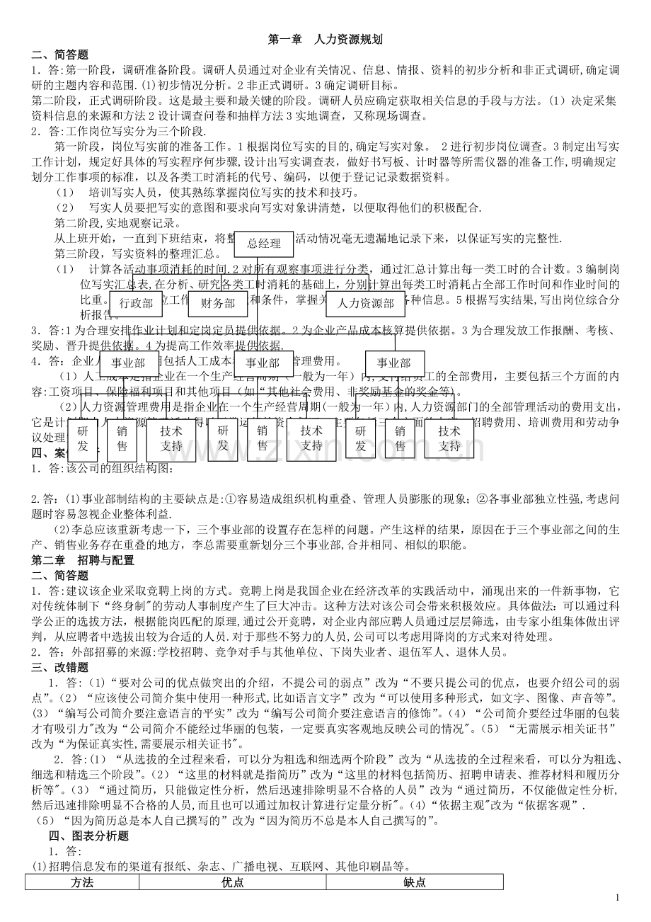 人力资源管理师考点(四级)考试指南答案选择题.doc_第1页