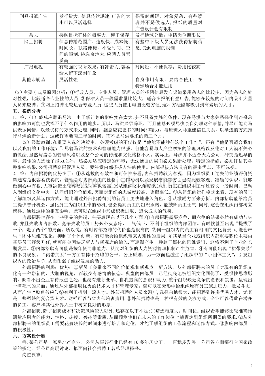 人力资源管理师考点(四级)考试指南答案选择题.doc_第2页