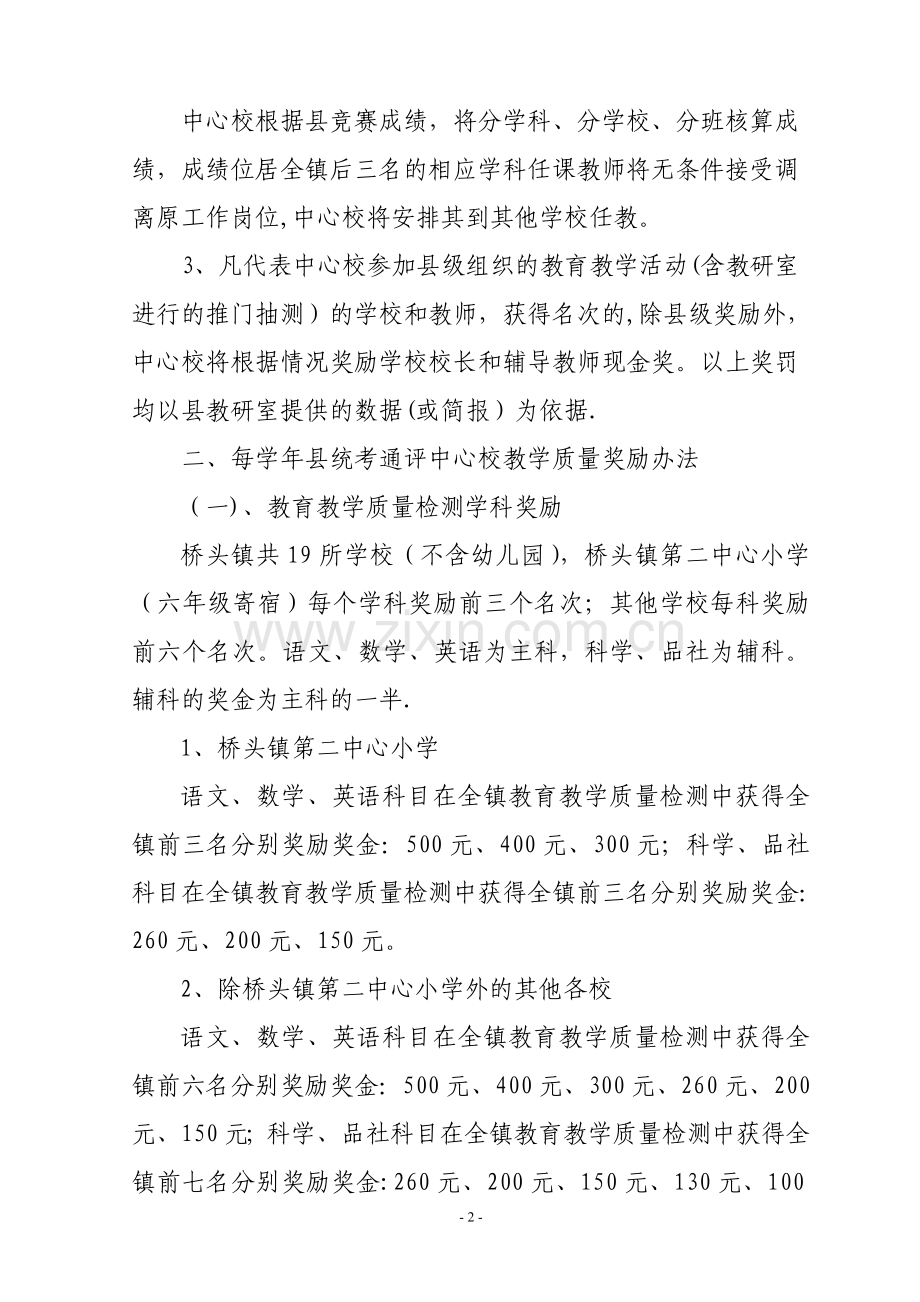 桥头镇中心学校教育教学质量奖惩办法.doc_第2页