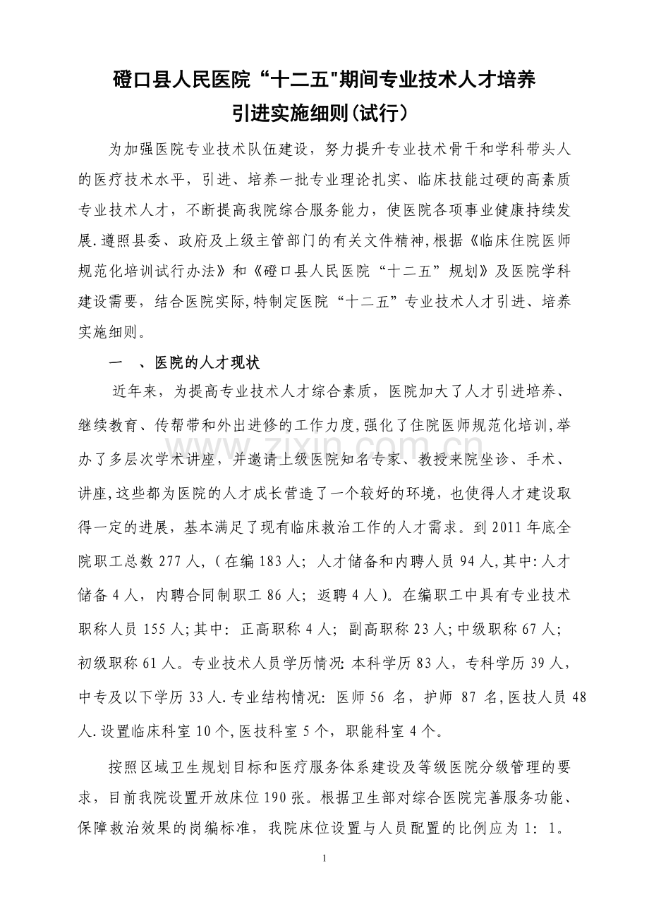 磴口县人民医院专业技术人才引进培养实施规划(修改稿)---.doc_第1页