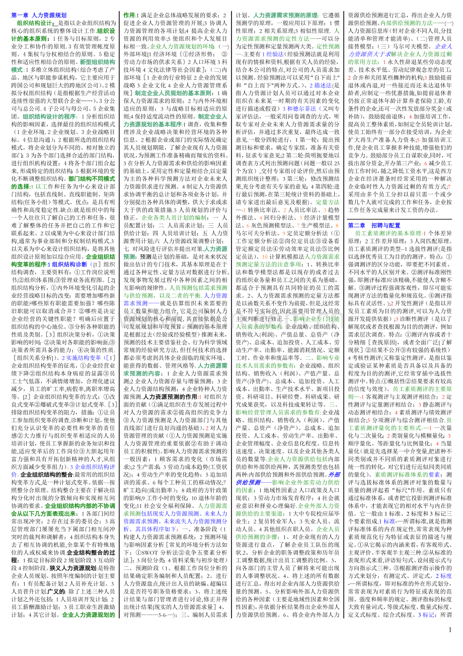 人力资源管理师二级教材浓缩版.doc_第1页