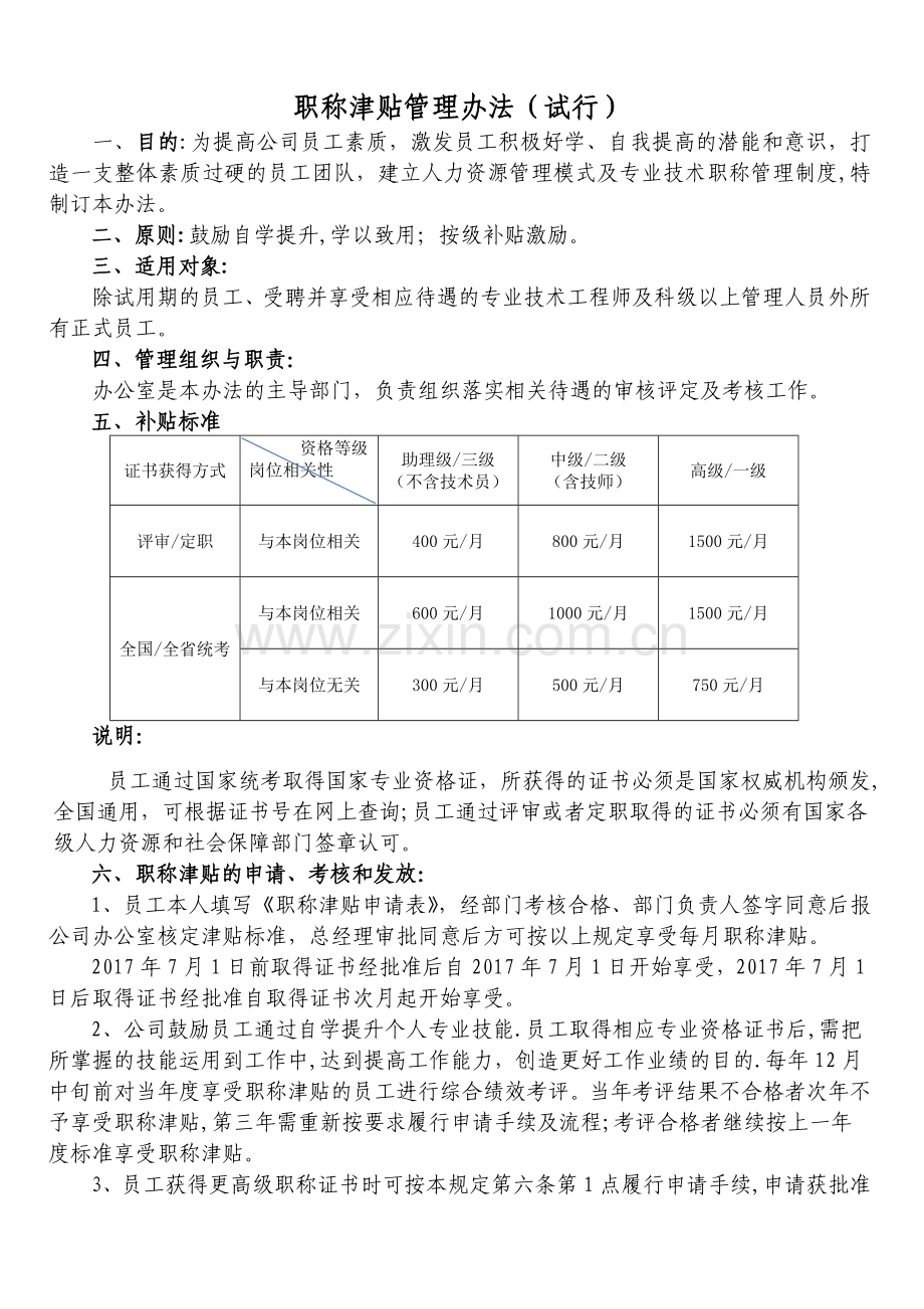 职称津贴管理办法.doc_第1页