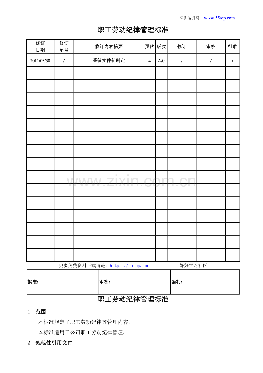 职工劳动纪律管理标准.doc_第1页