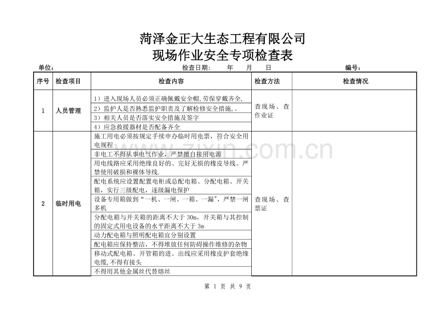 现场作业安全检查表.doc_第1页