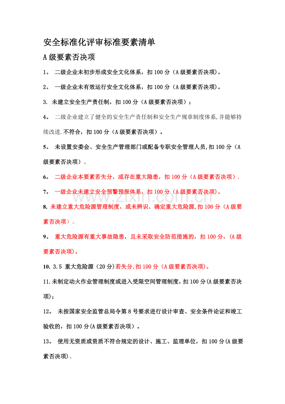 安全标准化A级与B级要素否决项清单.doc_第1页