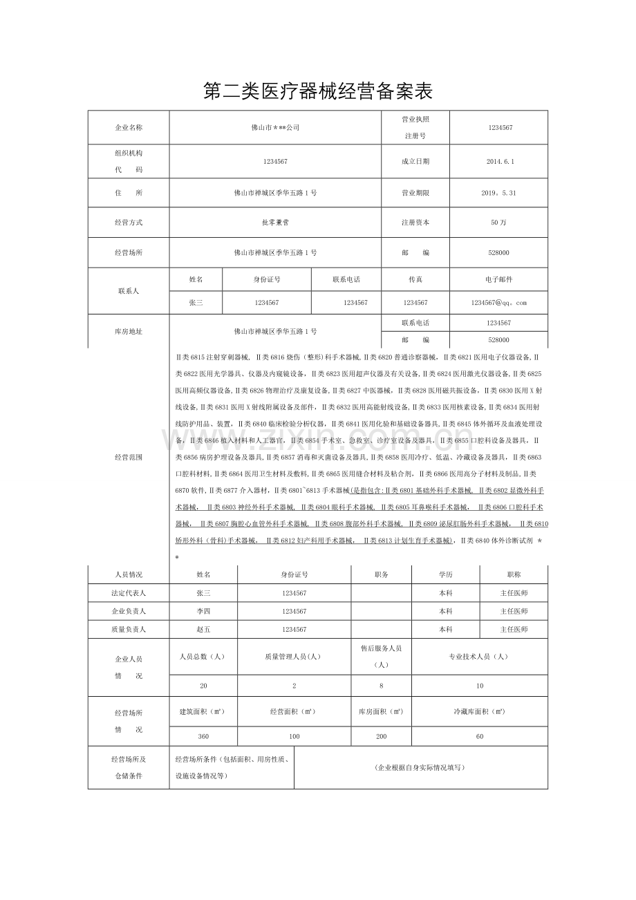 第二类医疗器械经营备案申请表(模板).doc_第1页