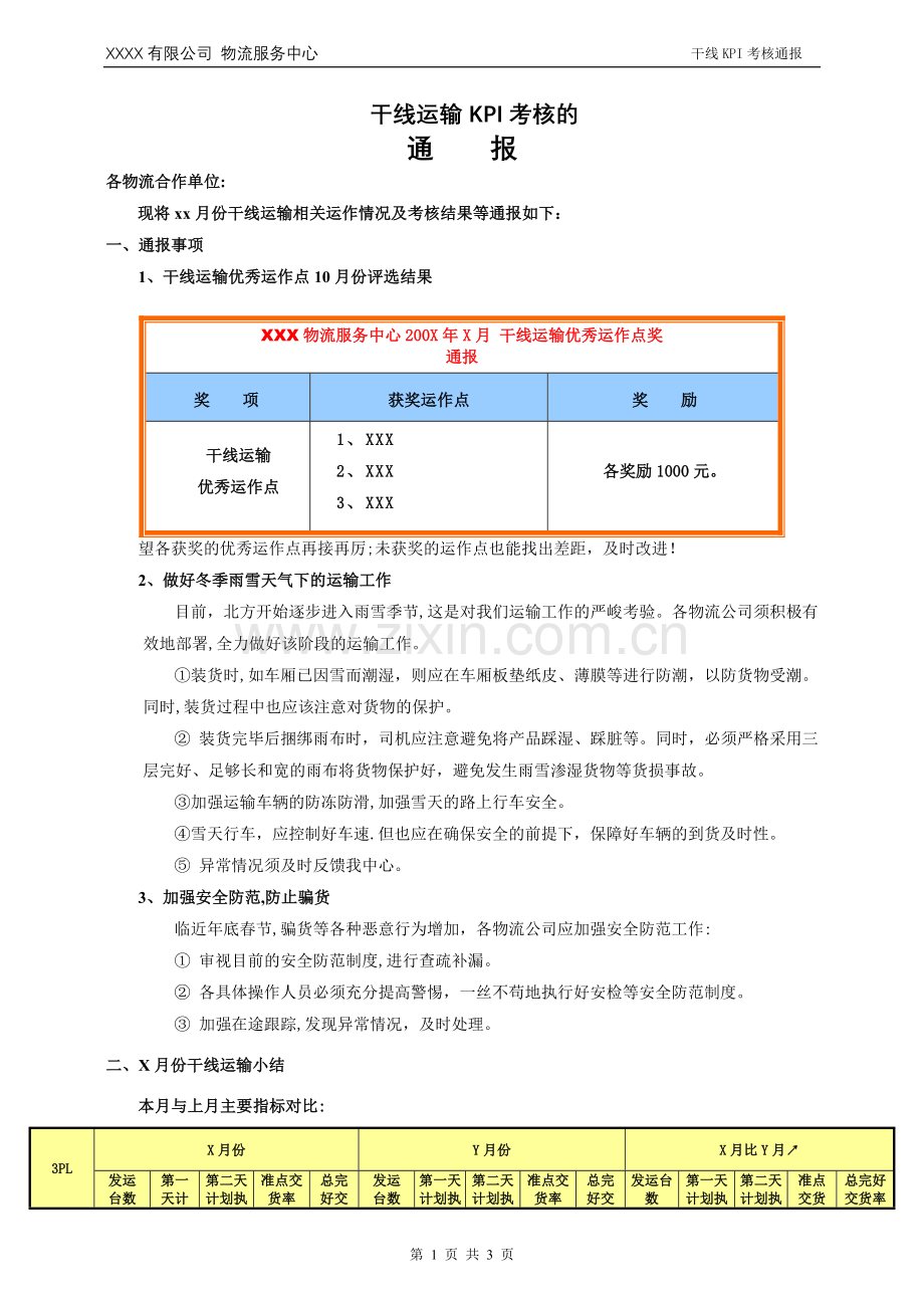 干线运输KPI考核表.doc_第1页