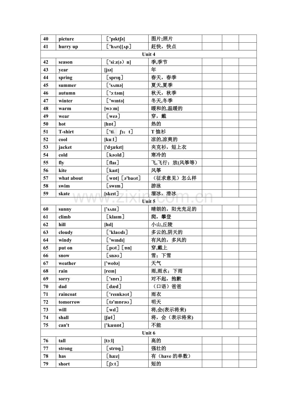 山东科技版小学英语四年级上册词汇表带音标.doc_第2页