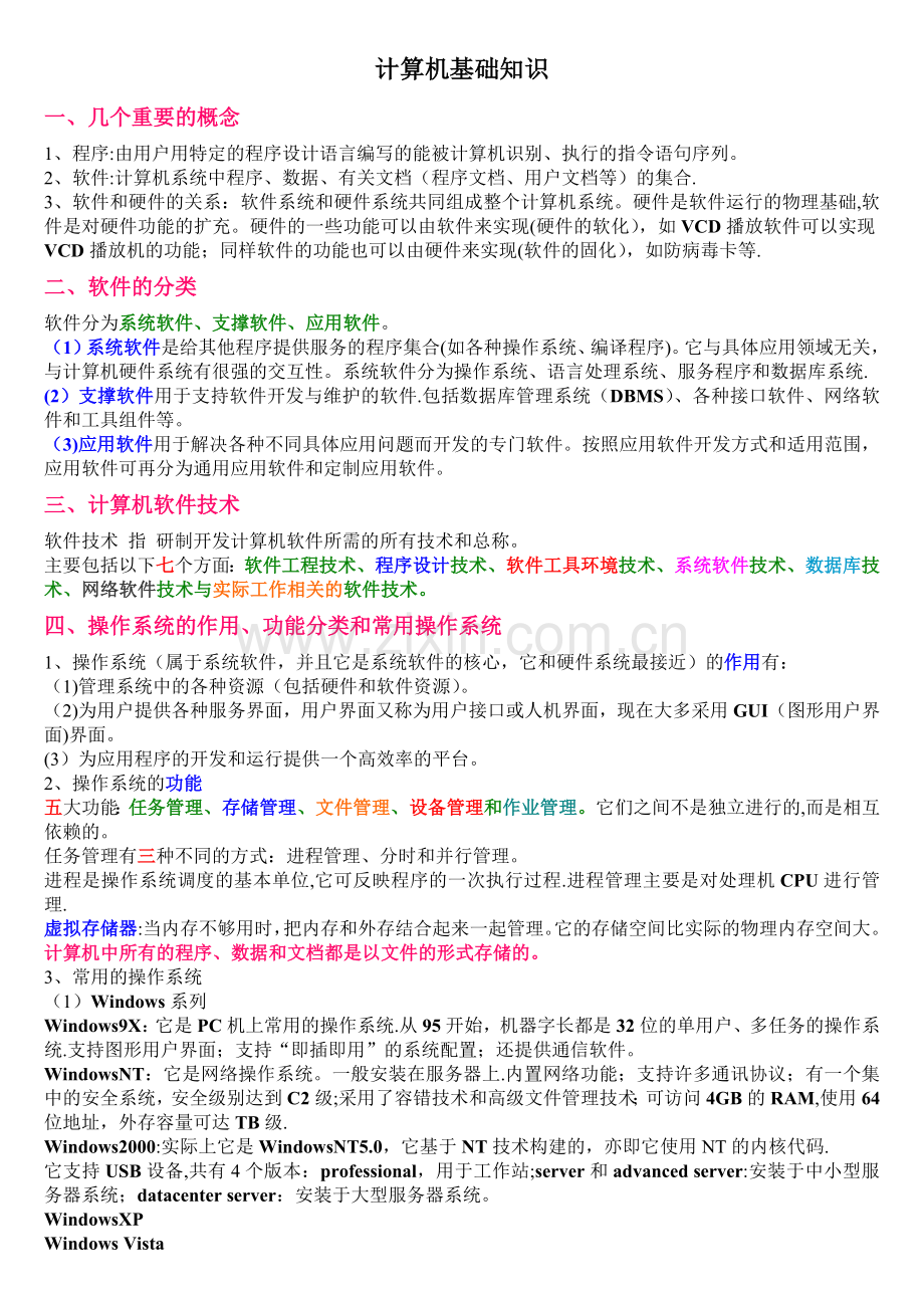 江苏专转本计算机基础各章知识点(含习题试卷).doc_第1页