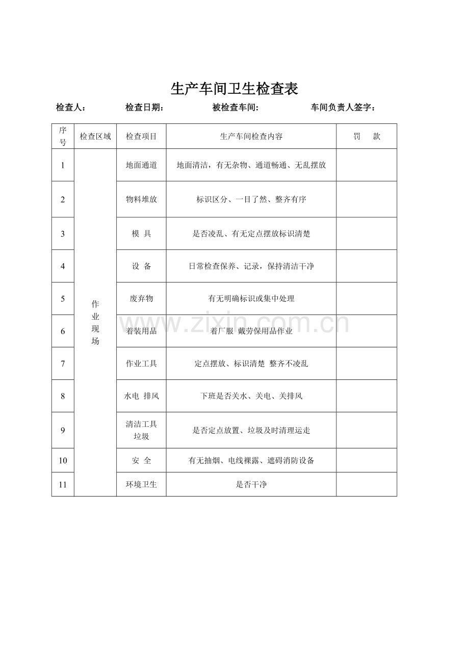 生产车间卫生检查表.doc_第1页