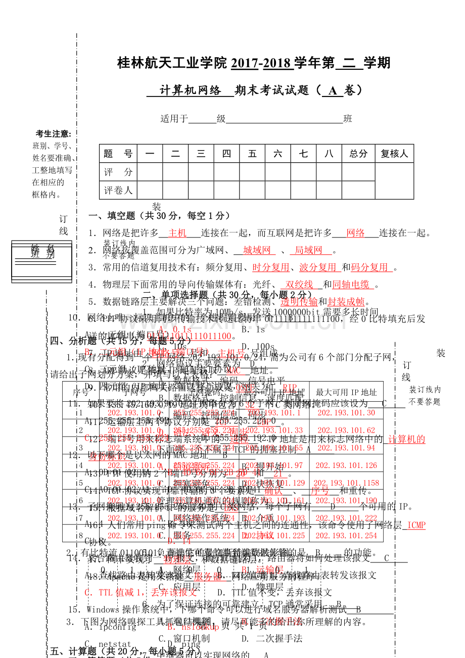 计算机网络(A)试卷.doc_第1页