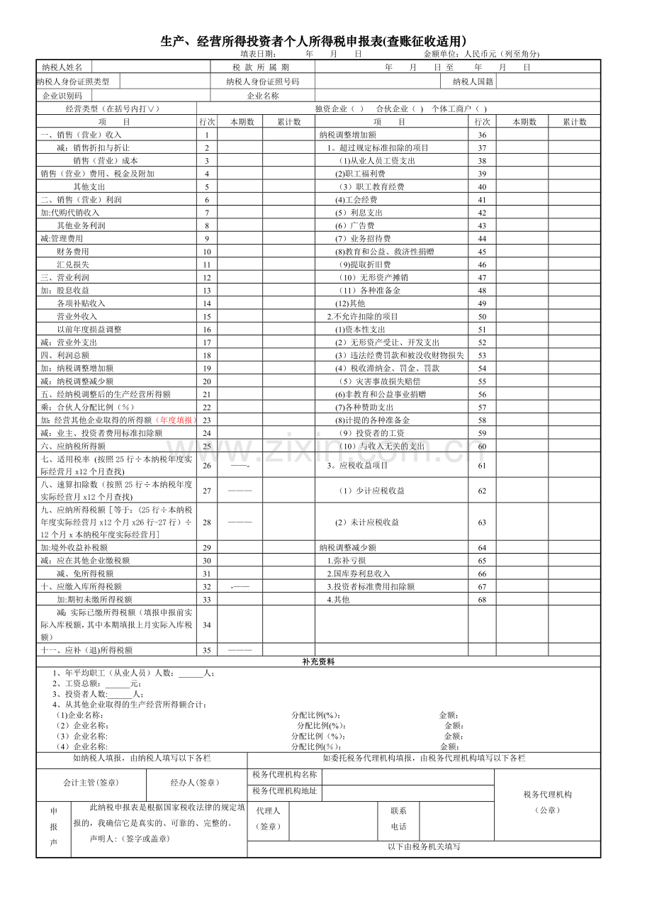 生产经营所得投资者个人所得税申报查账征收.doc_第1页