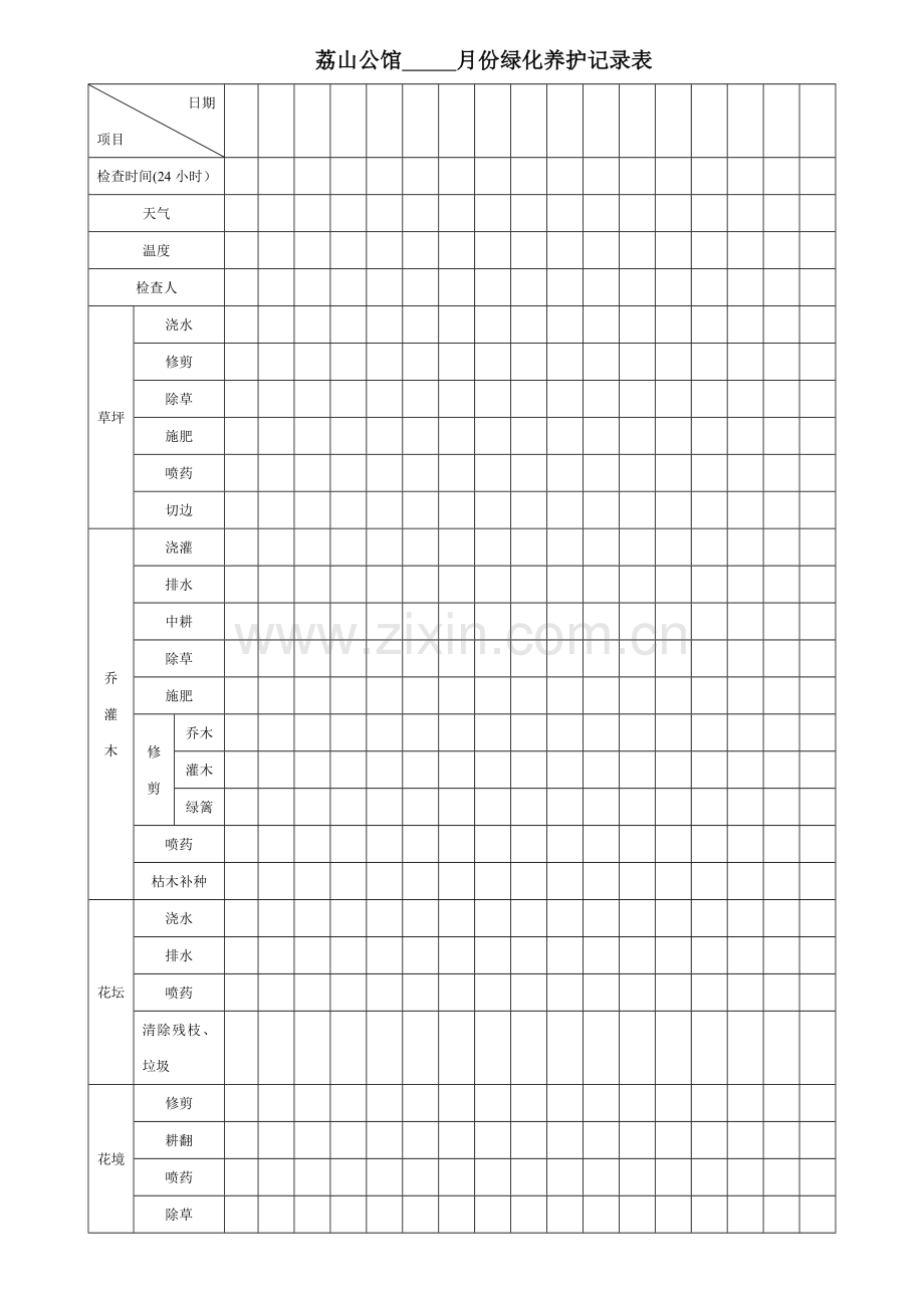 绿化养护记录表.doc_第1页