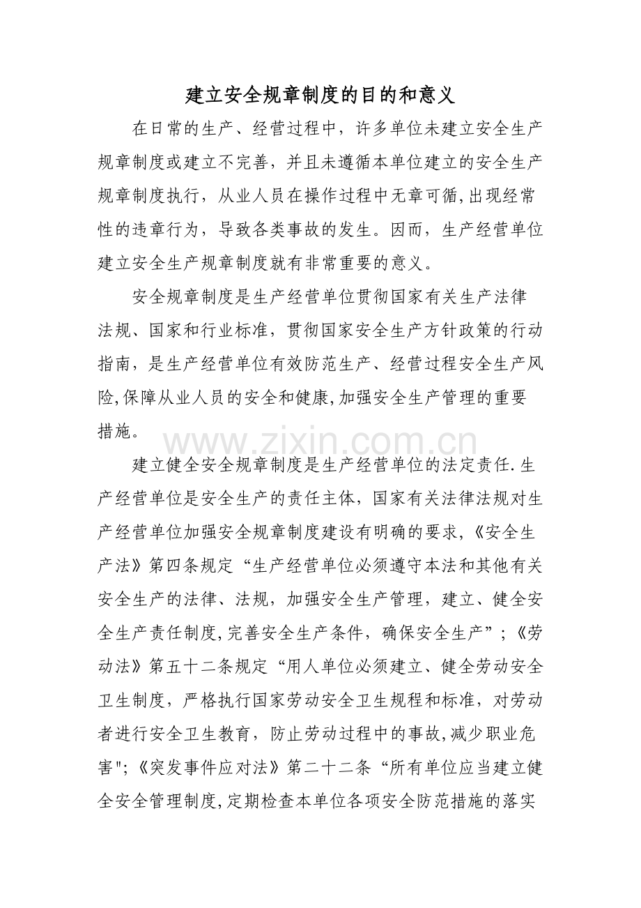 建立安全规章制度的目的和意义.doc_第1页